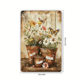 Vintage Floral Pots Butterfly Tin Sign Wall Art