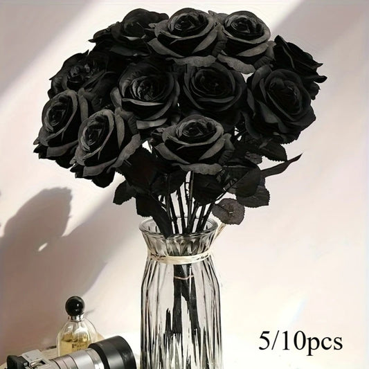 Artificial Black Roses - Long Stem Fake Flowers for Decor