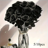 Artificial Black Roses - Long Stem Fake Flowers for Decor