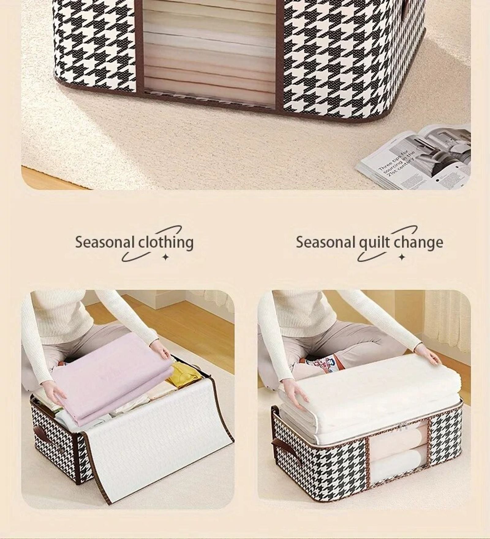 Large Clear Foldable Storage Box with Handles and Zipper