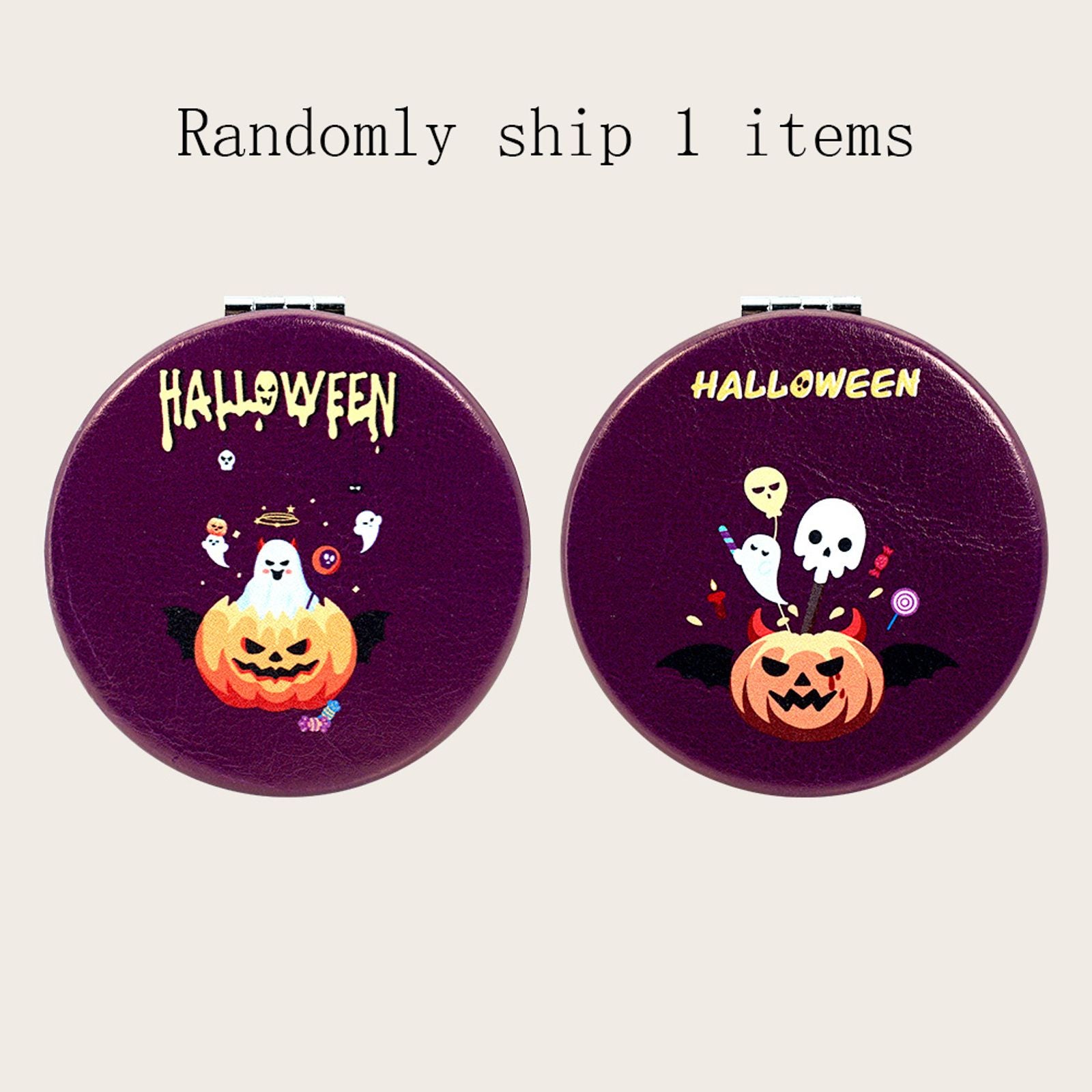 Portable Travel Mirror and Comb Set with Halloween Design