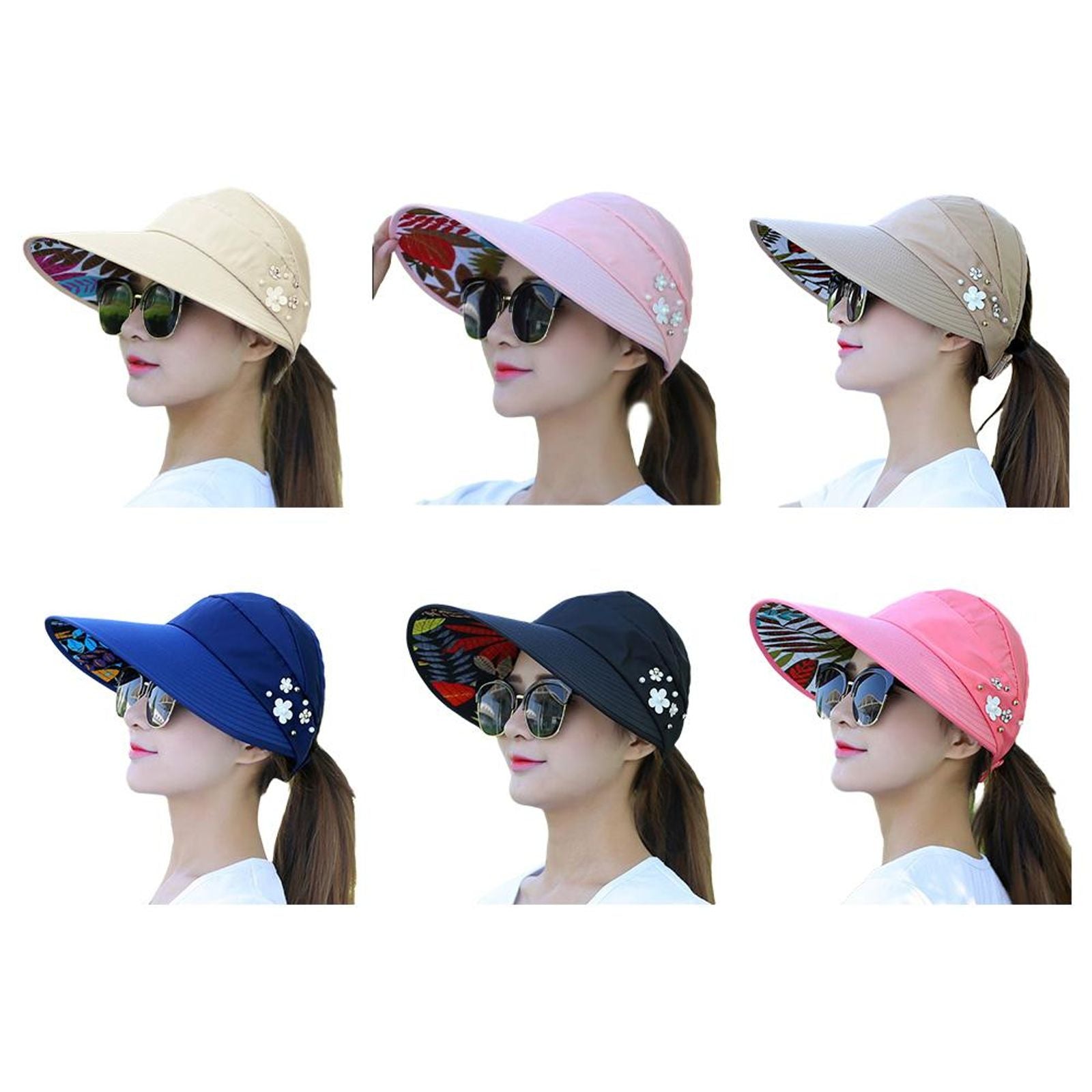 Womens Summer Wide Brim Foldable Sun Hat - Anti-UV Visor