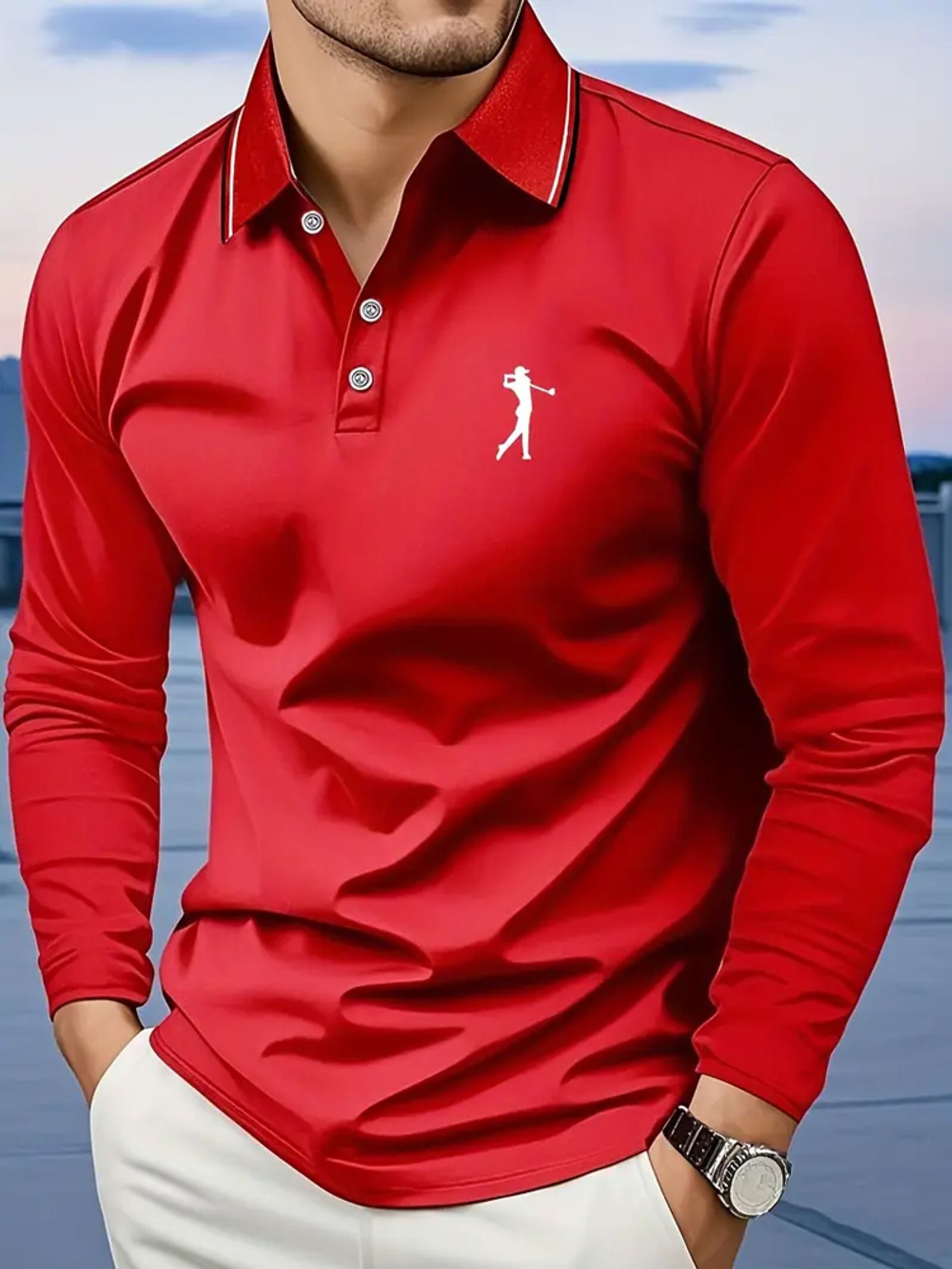Men's Breathable Casual Long Sleeve Polo Shirt