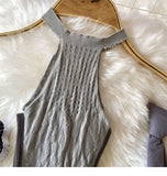 Gray Sexy Hollow Mesh Halter Mini Dress with Stockings
