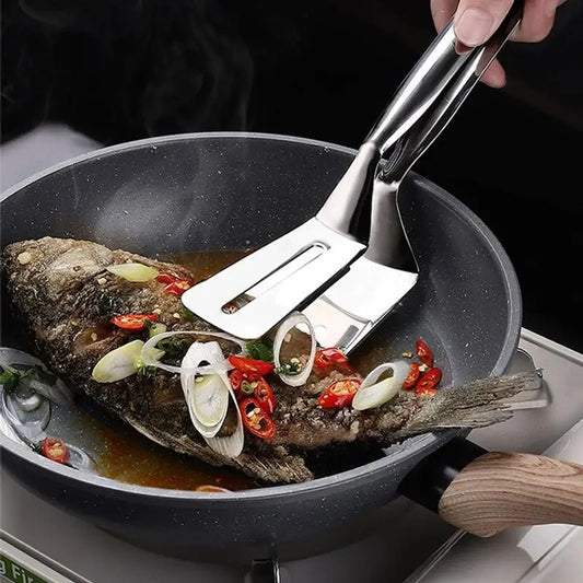 Stainless Steel Multifunctional BBQ Tongs and Frying Spatula