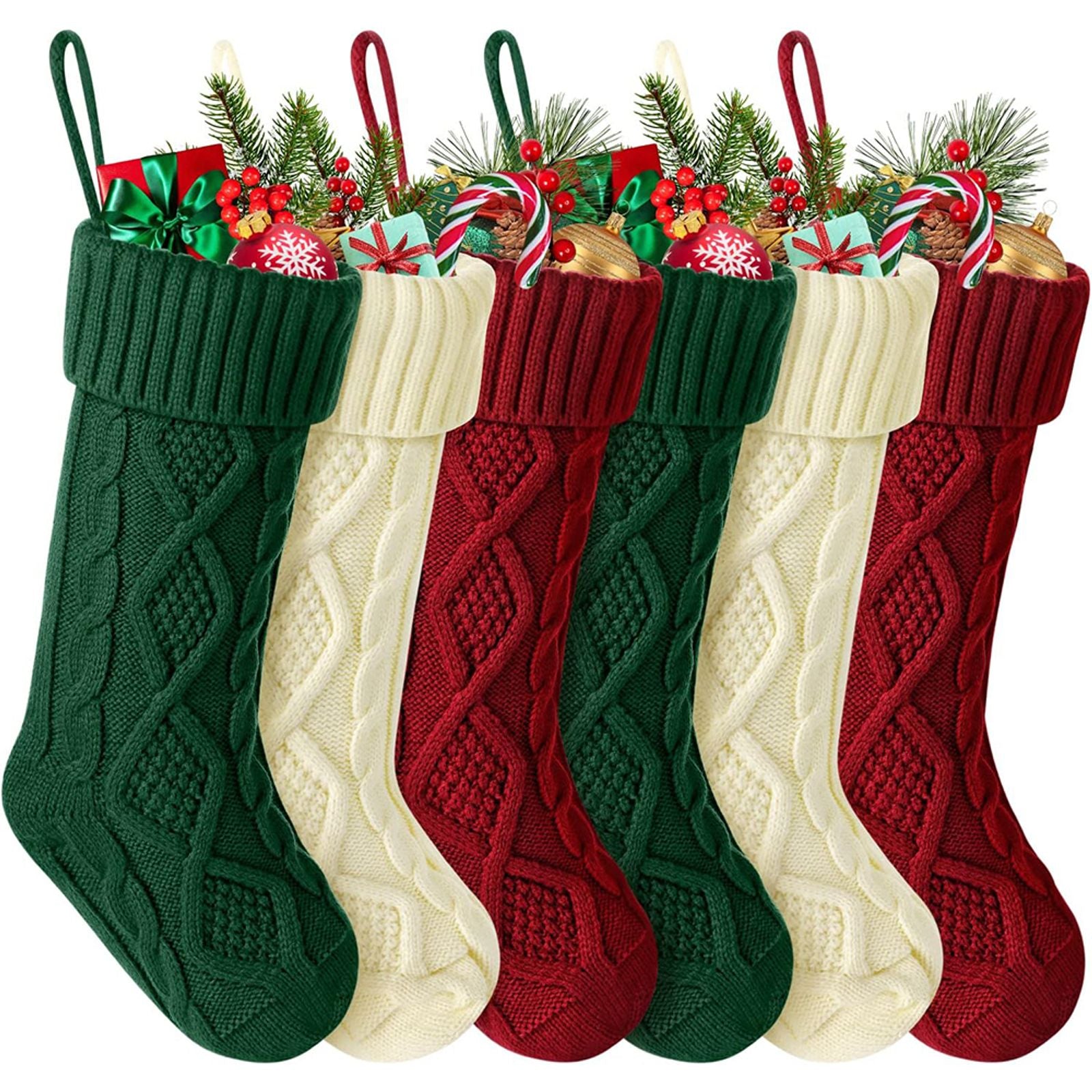 Large Cable Knit Christmas Stockings for Kids