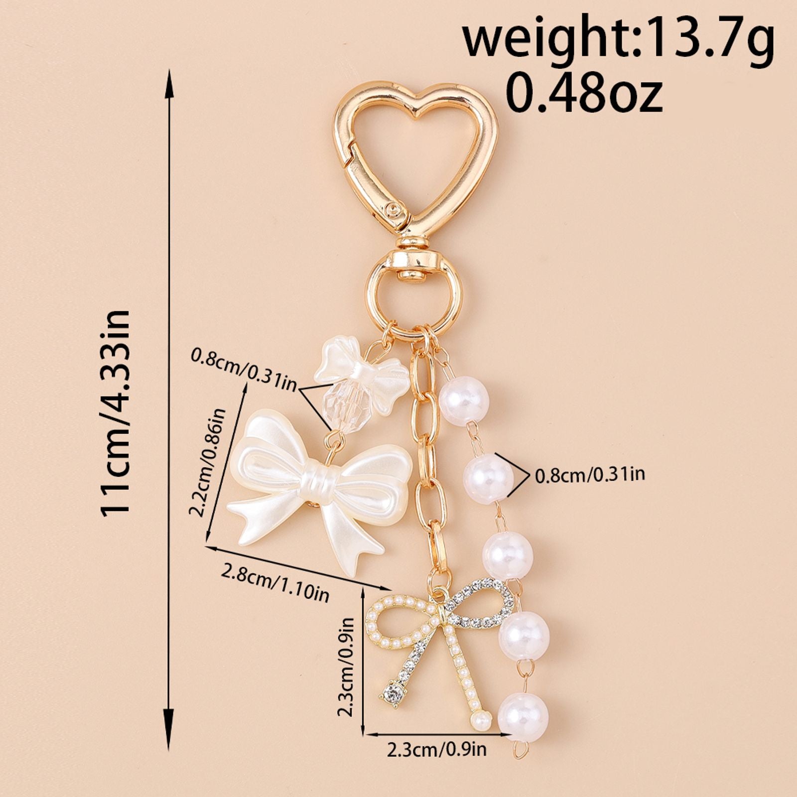 Cute Bowknot Love Heart Keychain with Crystal and Pearl