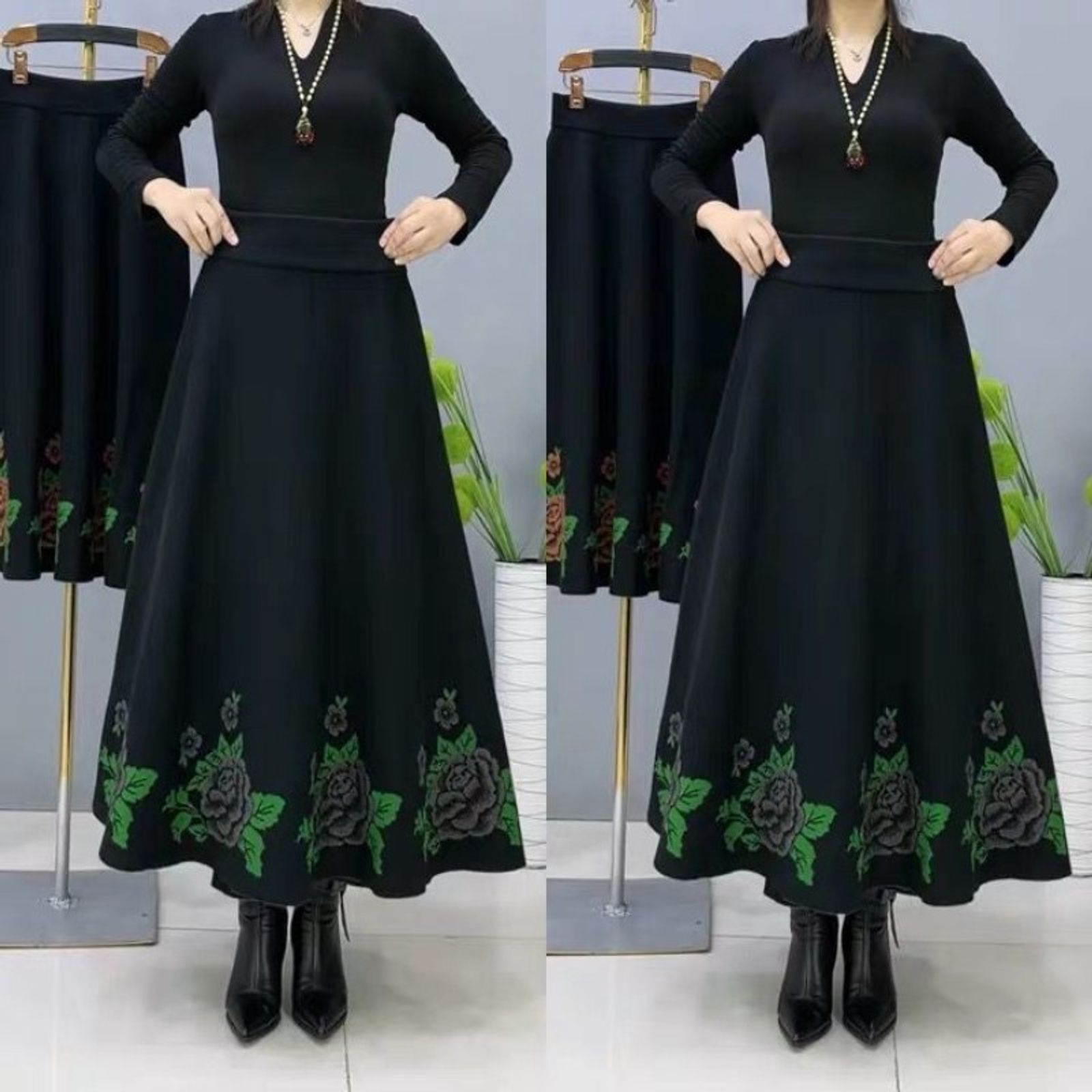 Women’s Floral Embroidered Knit Maxi Skirt