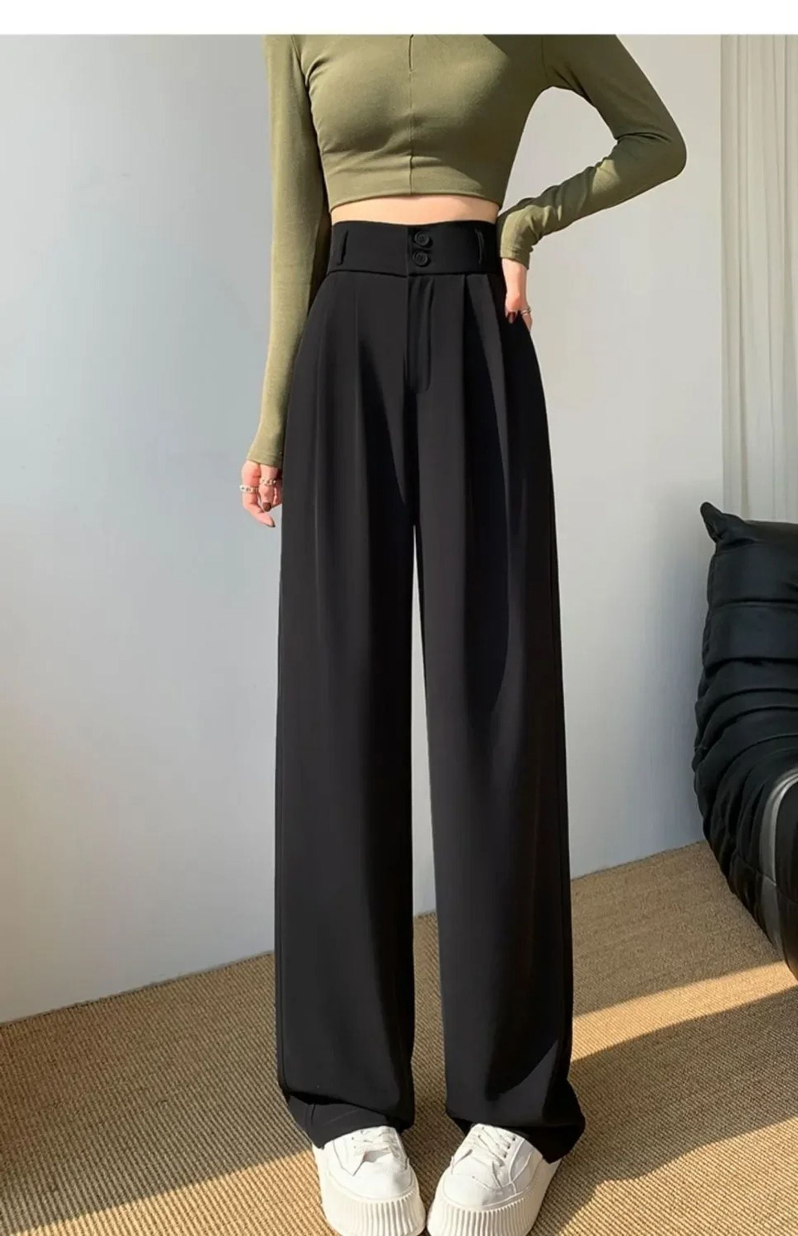 Elegant Wide Leg Pants for Women - High Waist Black Trousers