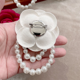 Korean Camellia Flower Brooch with Pearl Tassel for Women