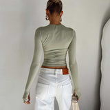 Womens Long Sleeve Crew Neck Crop Top with Thumb Holes