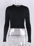 Women’s Ribbed O Neck Long Sleeve Cropped Top