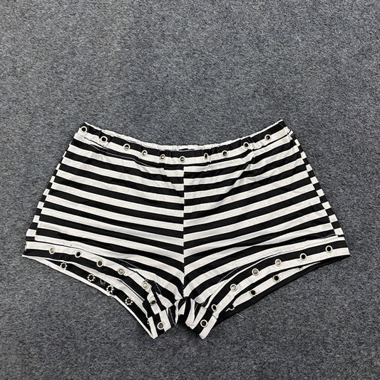 Korean Style Y2K Black and White Striped Shorts