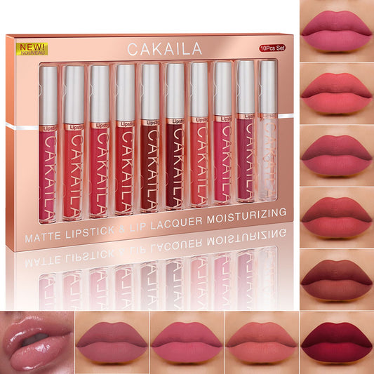 10pcs Nude Lip Gloss Matte Velvet Liquid Lipstick Set