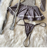 Gray Sexy Hollow Mesh Halter Mini Dress with Stockings