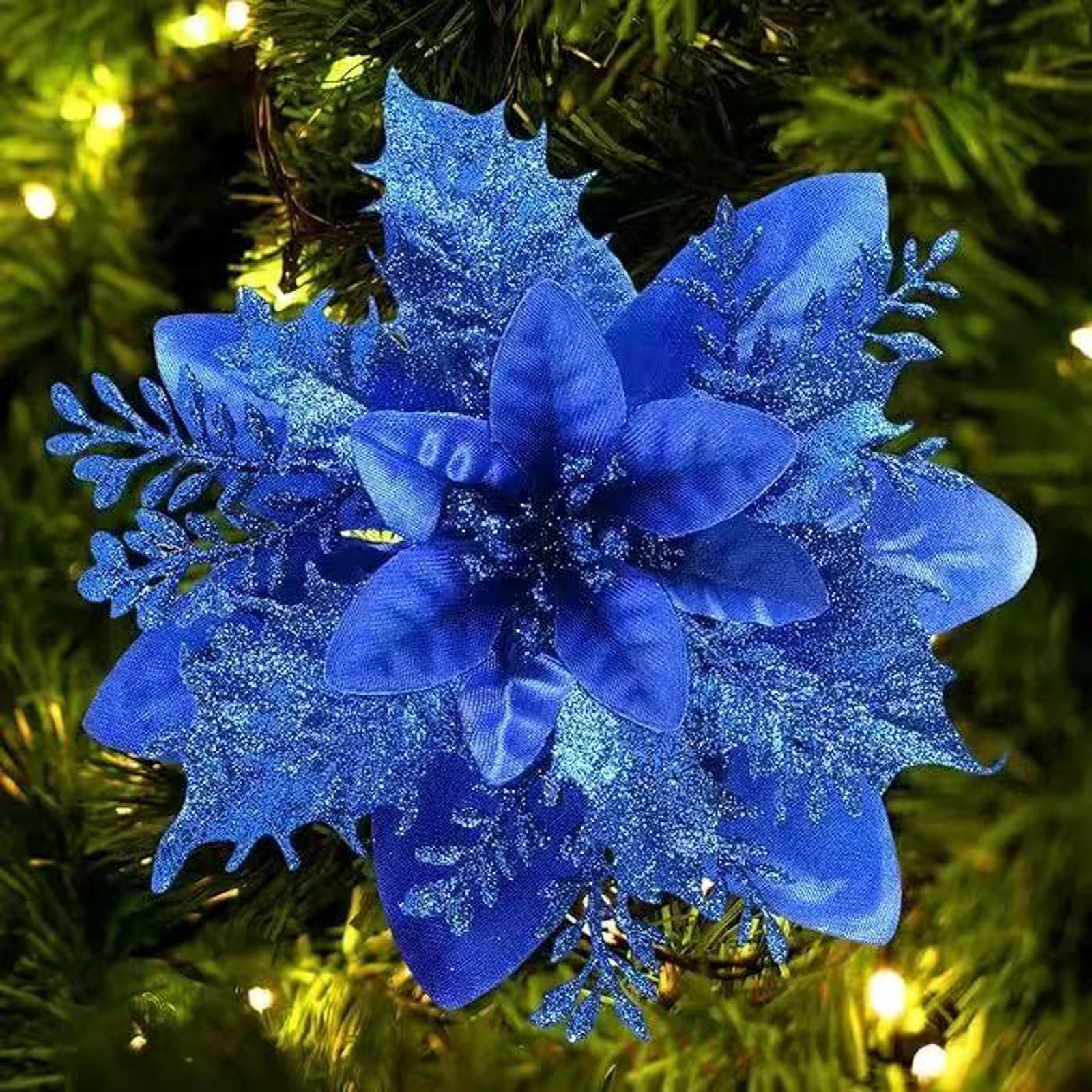 20 Pcs Glitter Artificial Christmas Flowers for Holiday Decor