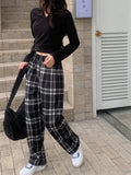 Winter Plaid Wide Leg Pants for Women