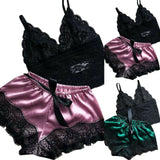 2PCS Women's Lace Sleepwear Set Tops and Shorts