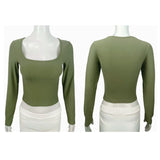 Women’s Slim Fit Long Sleeve T-shirt with Square Collar