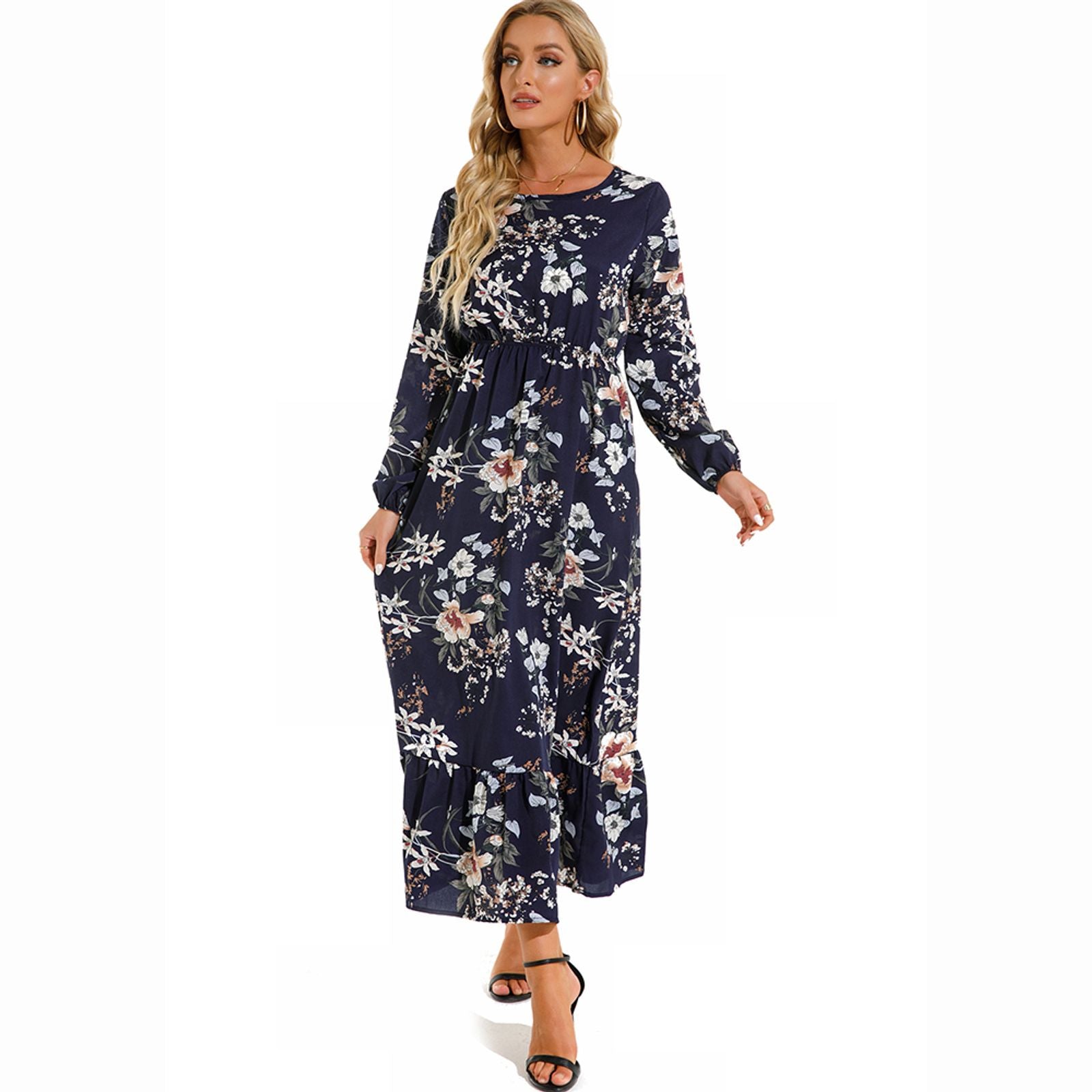 Women’s Bohemian Floral Maxi Dress with Full Sleeves