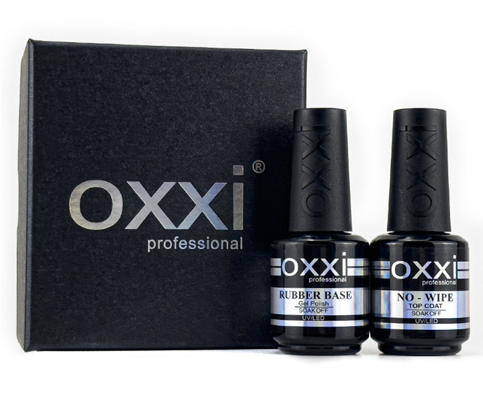 OXXI Rubber Base Coat UV Gel 15ml - No Wipe Top Coat Set
