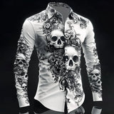 Hip Hop Skull Print Long Sleeve Shirt for Men