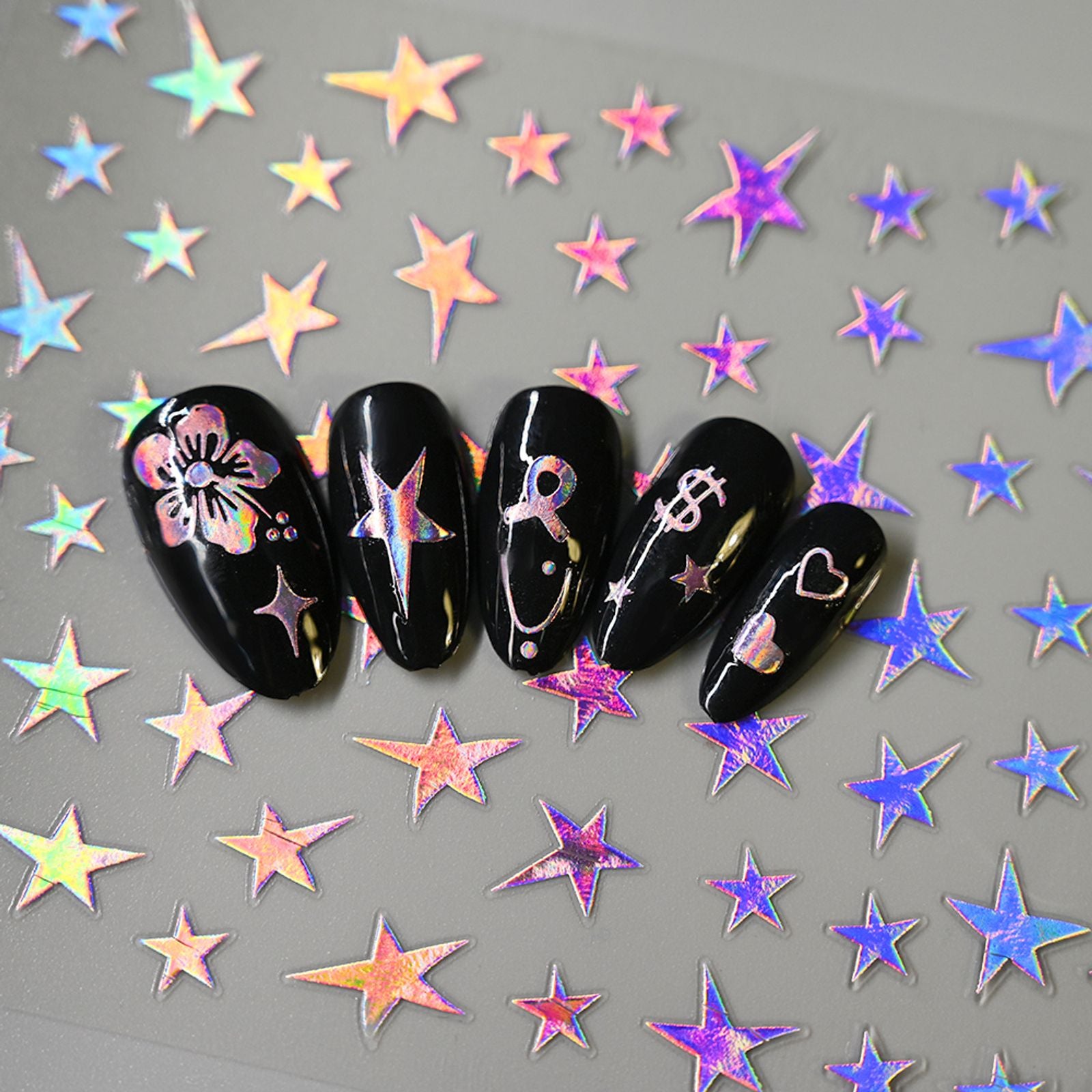 12 Pcs 3D Gold and Silver Star Nail Stickers for DIY Nail Art