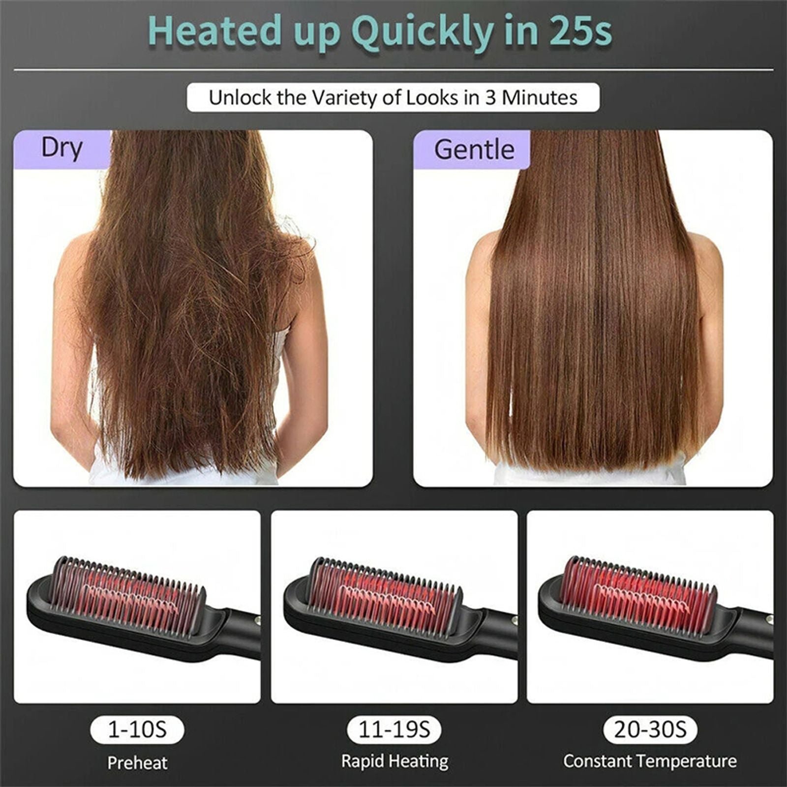 Professional PTC Heated Hair Straightener Comb