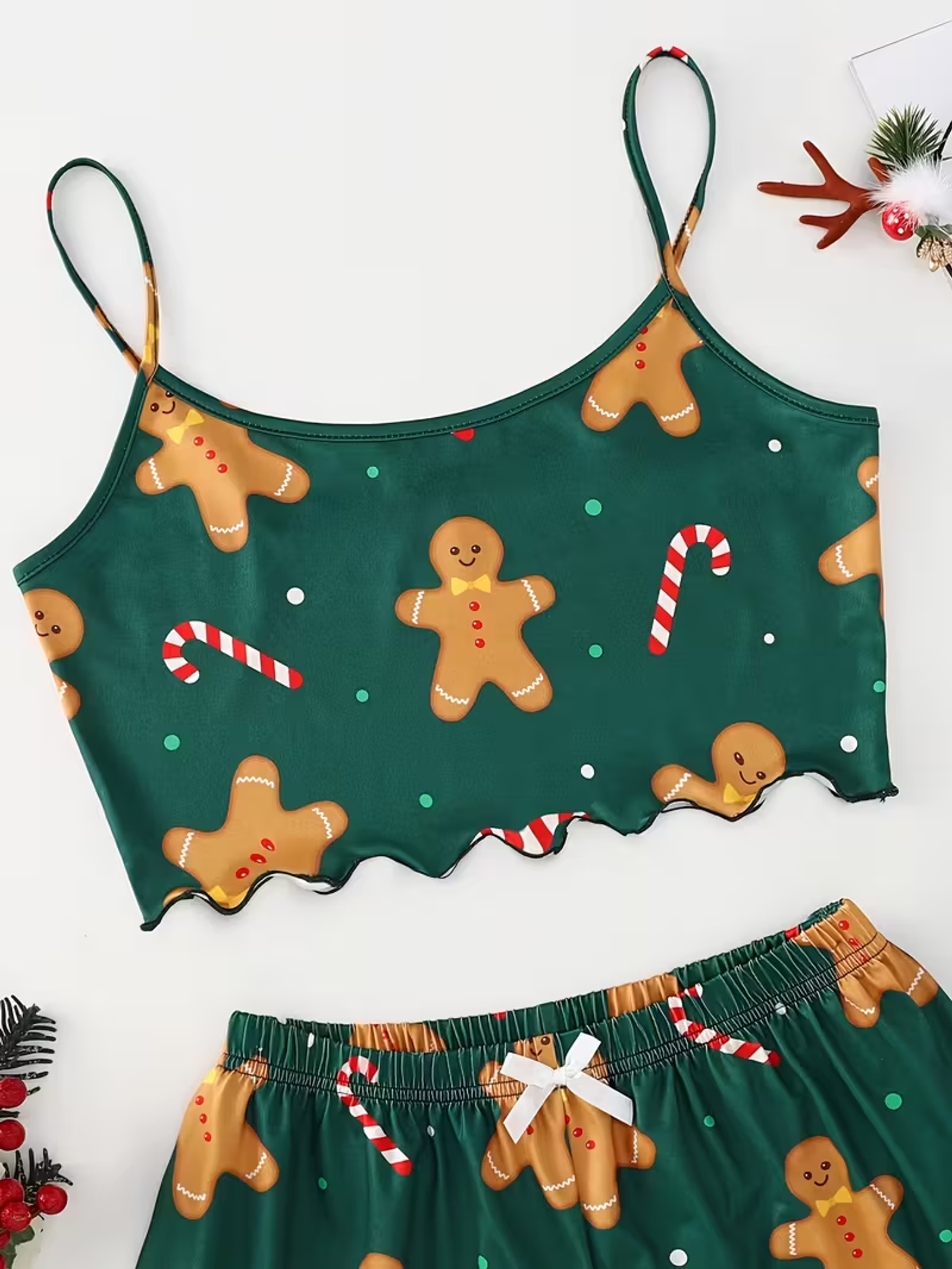 Women's Cute Gingerbread Print 2-Piece Christmas Pajama Set
