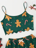 Women's Cute Gingerbread Print 2-Piece Christmas Pajama Set
