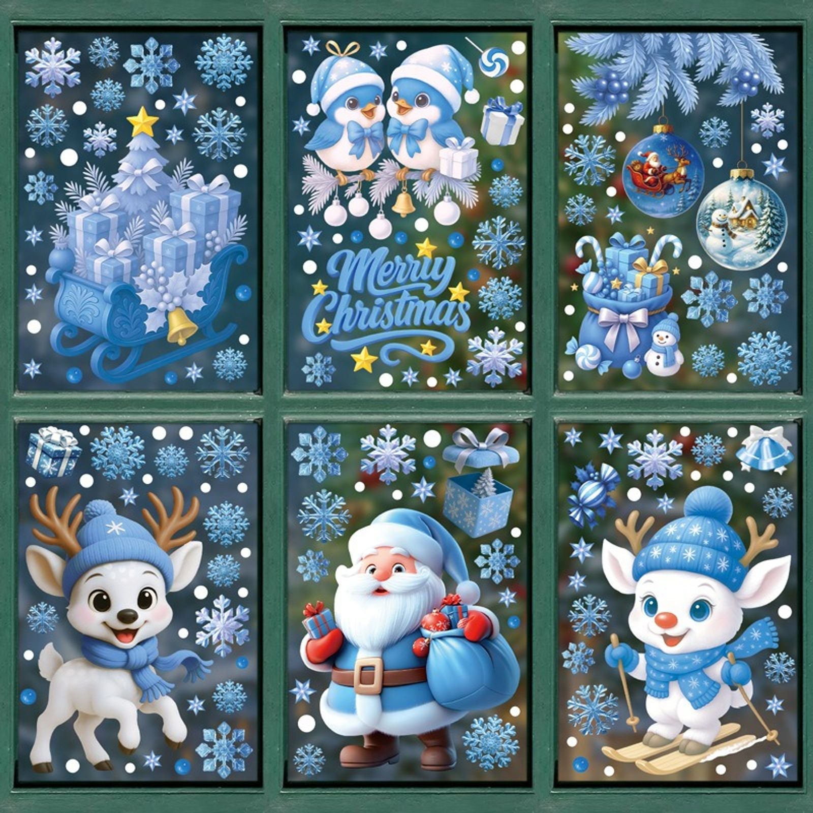 Christmas Window Stickers - Snowman, Santa, Snowflake & Elk