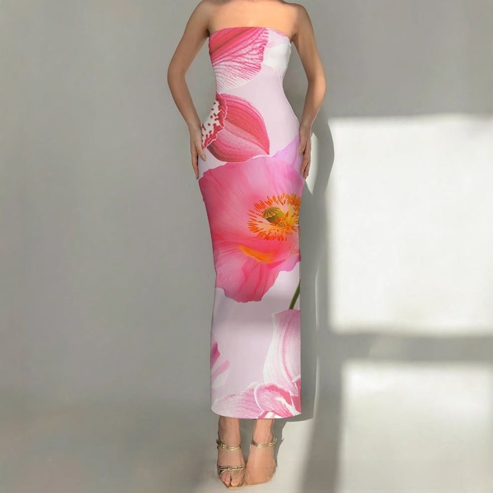 Fashionable Floral Print Slim Fit Tube Dress