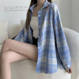 Women's Plaid Long Sleeve Blouse - Vintage Style
