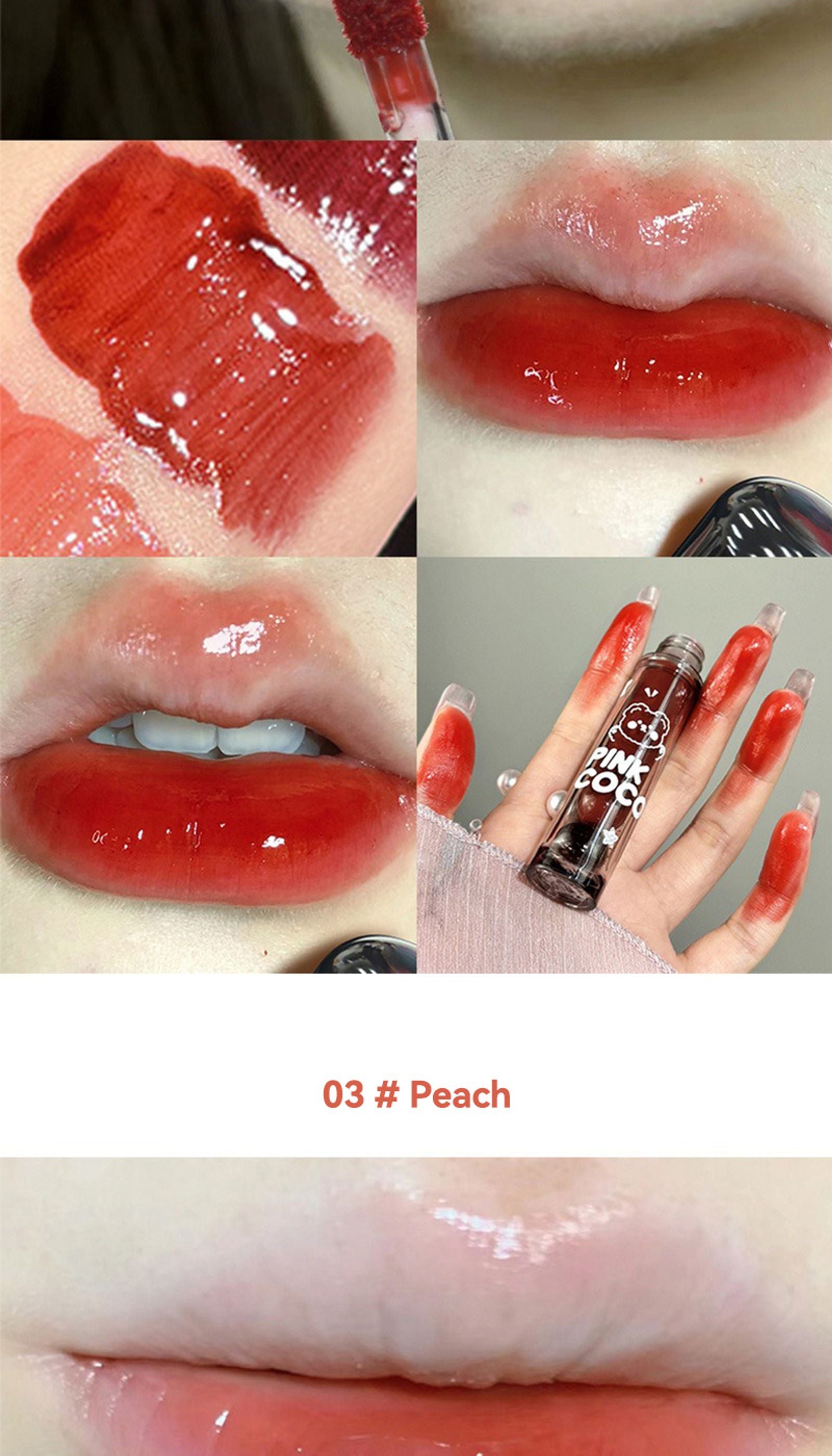 PINKCOCO Bear Doodle Mirror Lip Glaze - Long-Lasting Gloss