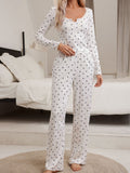 Cute Bowknot Print Lettuce Trim Pajama Set