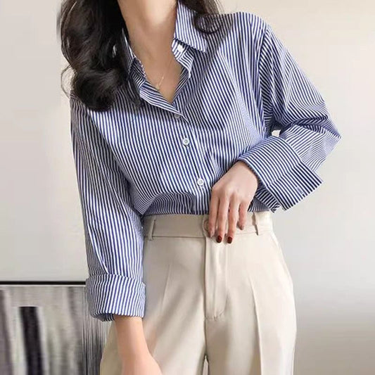 Classic Striped Long Sleeve Blouse for Women