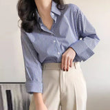 Classic Striped Long Sleeve Blouse for Women