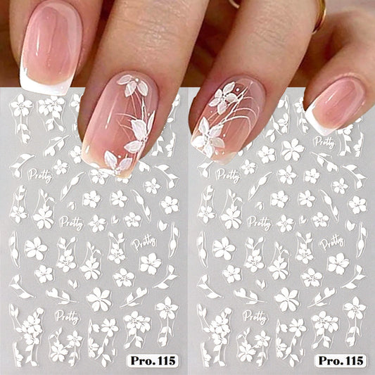 2pcs 3D White Flower Nail Art Stickers for DIY Manicure