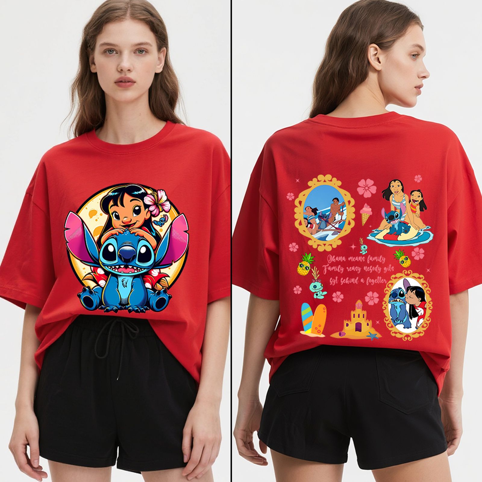 Disney Lilo and Stitch Ohana Print Cotton T-Shirt for Women