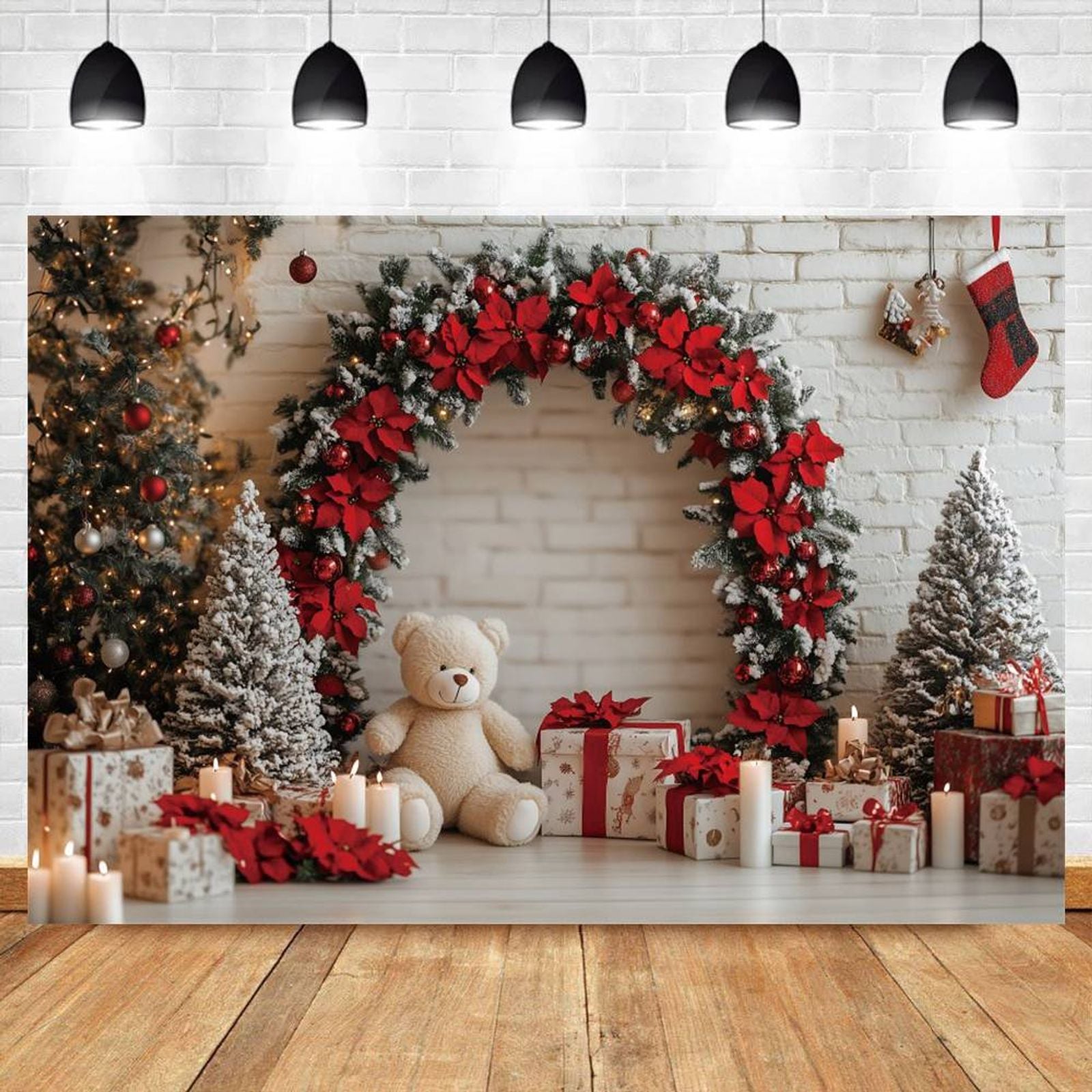 Winter Christmas Wedding Photo Backdrop with Arch and Tree