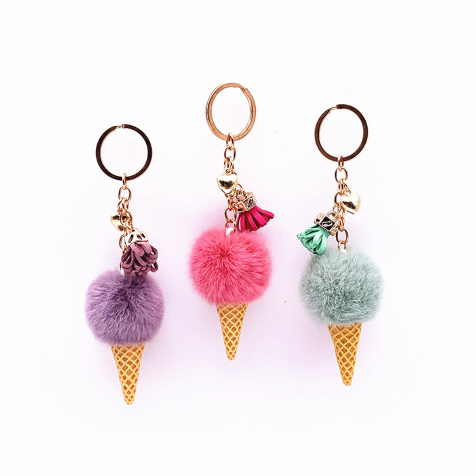 Ice Cream Plush Pompom Keychain for Bag or Jewelry