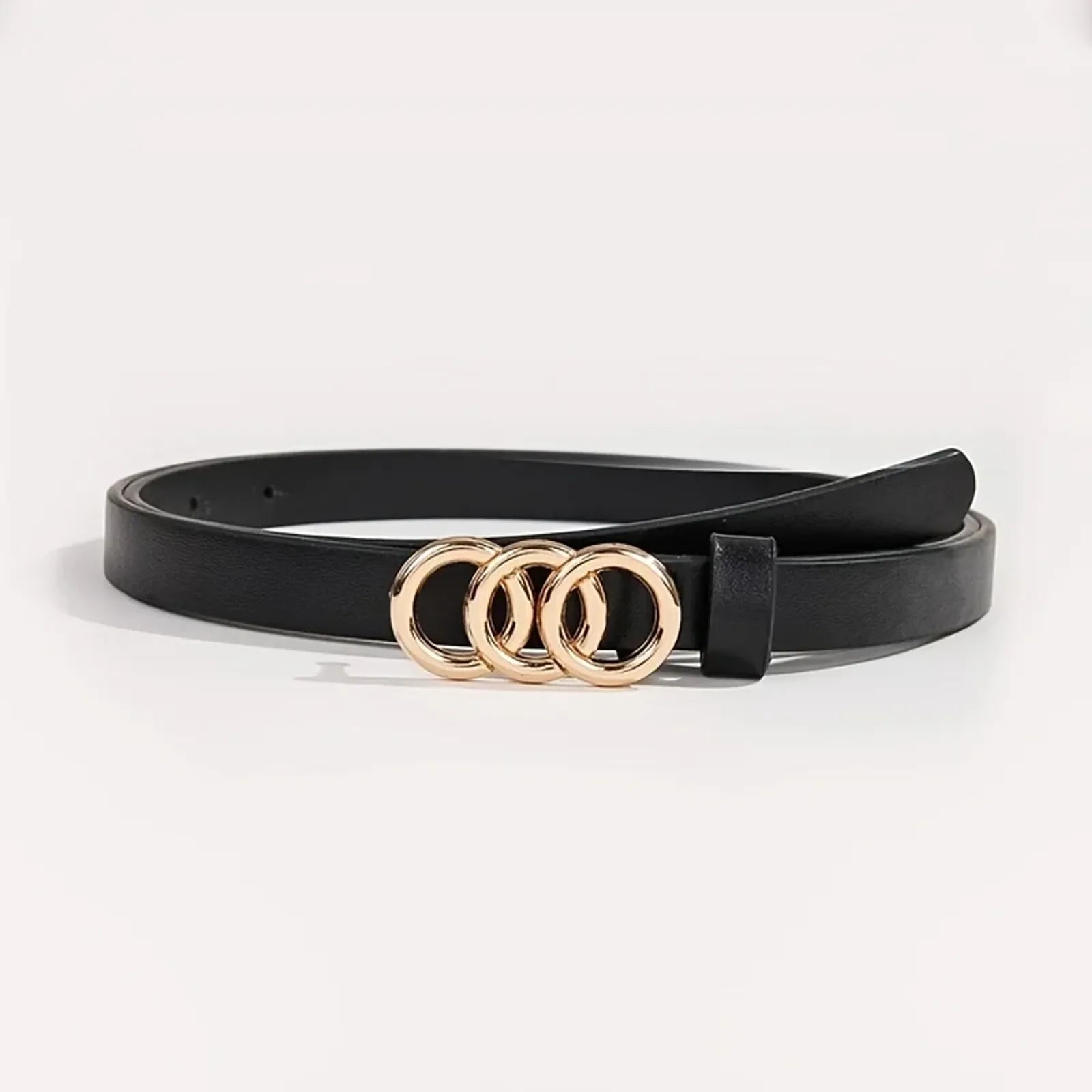 Triple Rings Buckle Thin PU Leather Belt