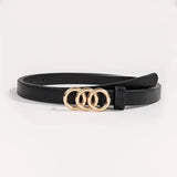 Triple Rings Buckle Thin PU Leather Belt