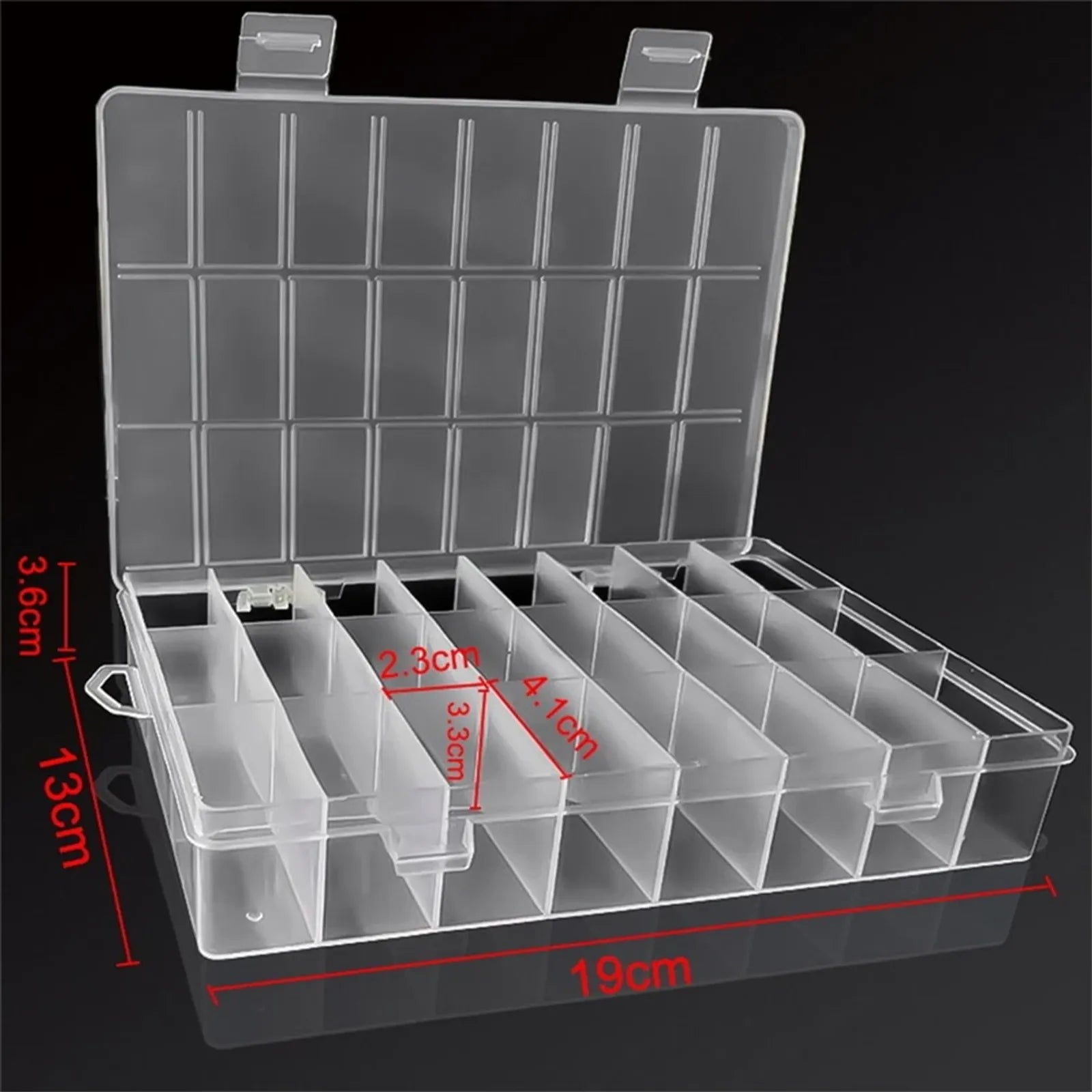 Clear Plastic Storage Box with 24 Compartments