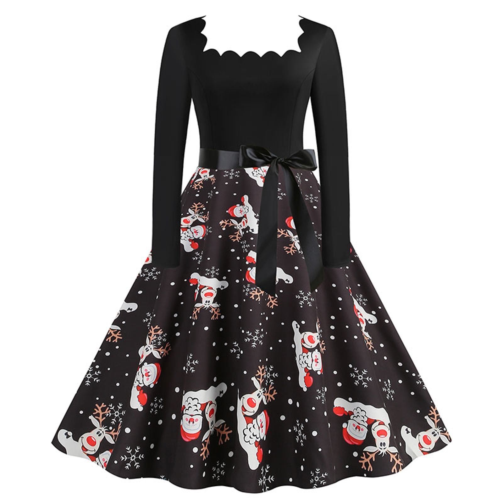 Women's Vintage Christmas Midi Dress with Square Collar