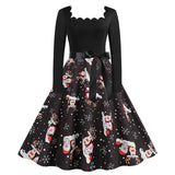 Women's Vintage Christmas Midi Dress with Square Collar