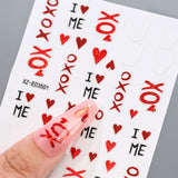 XOXO Valentine's Day 3D Red Glitter Heart Nail Stickers