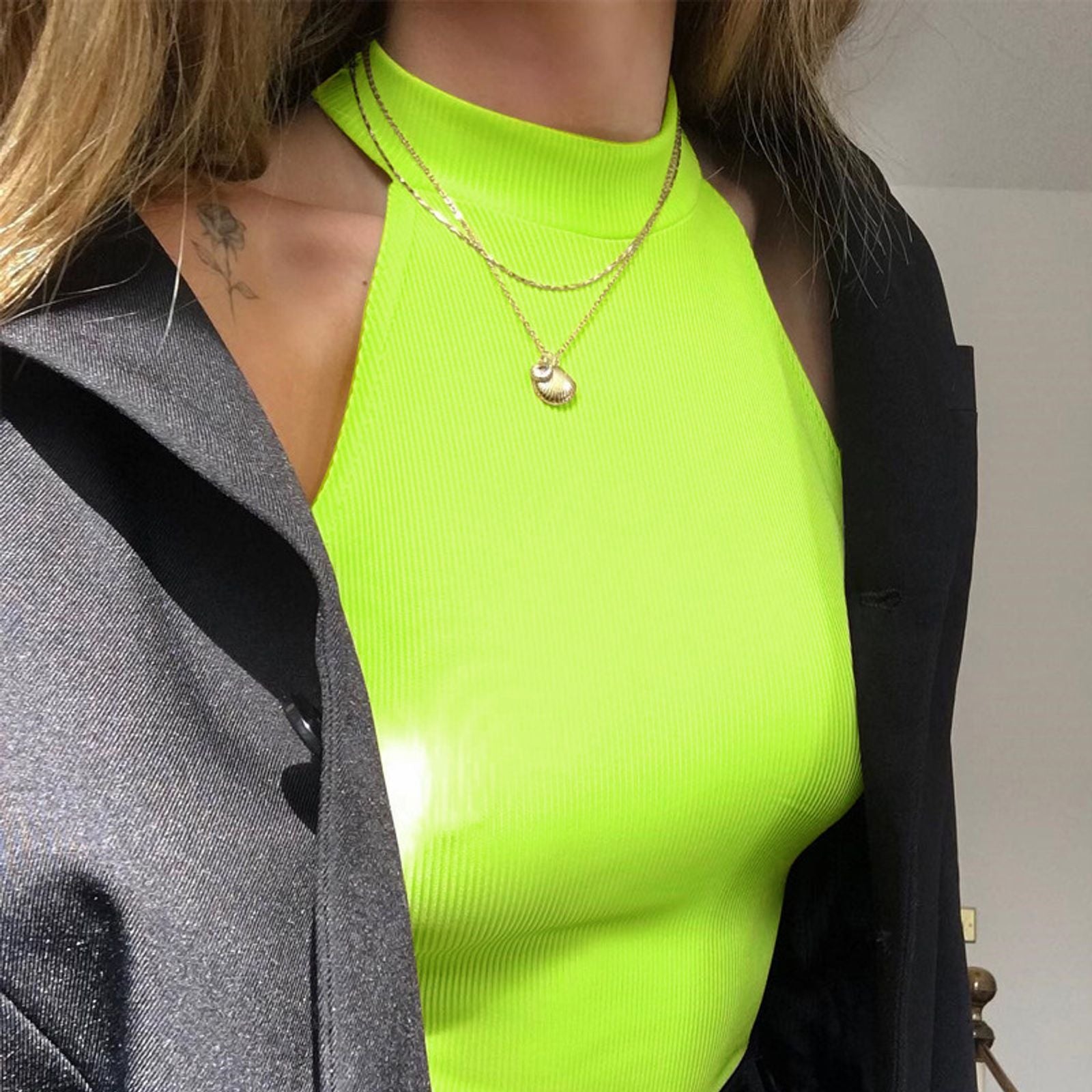 Sexy High Street Neon Bodysuit for Summer Parties