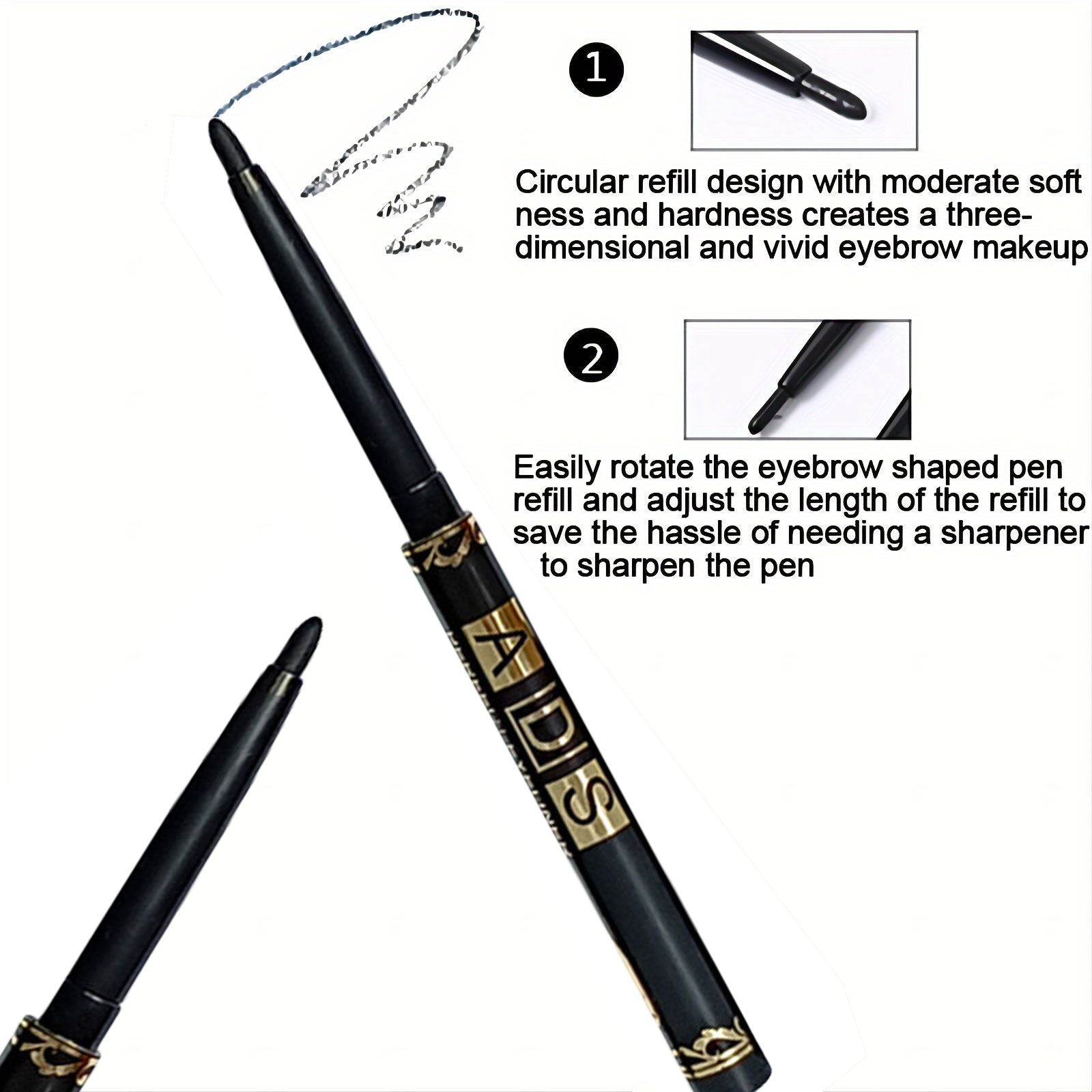 3PCS Long-Lasting Waterproof Black Eyeliner Pencil