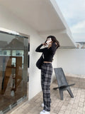 Winter Plaid Wide Leg Pants for Women